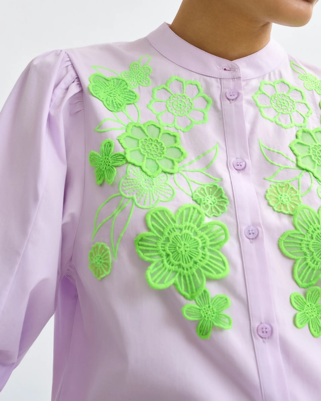 Jorja Appliqué Flower Shirt in Baby Grape by Essentiel Antwerp