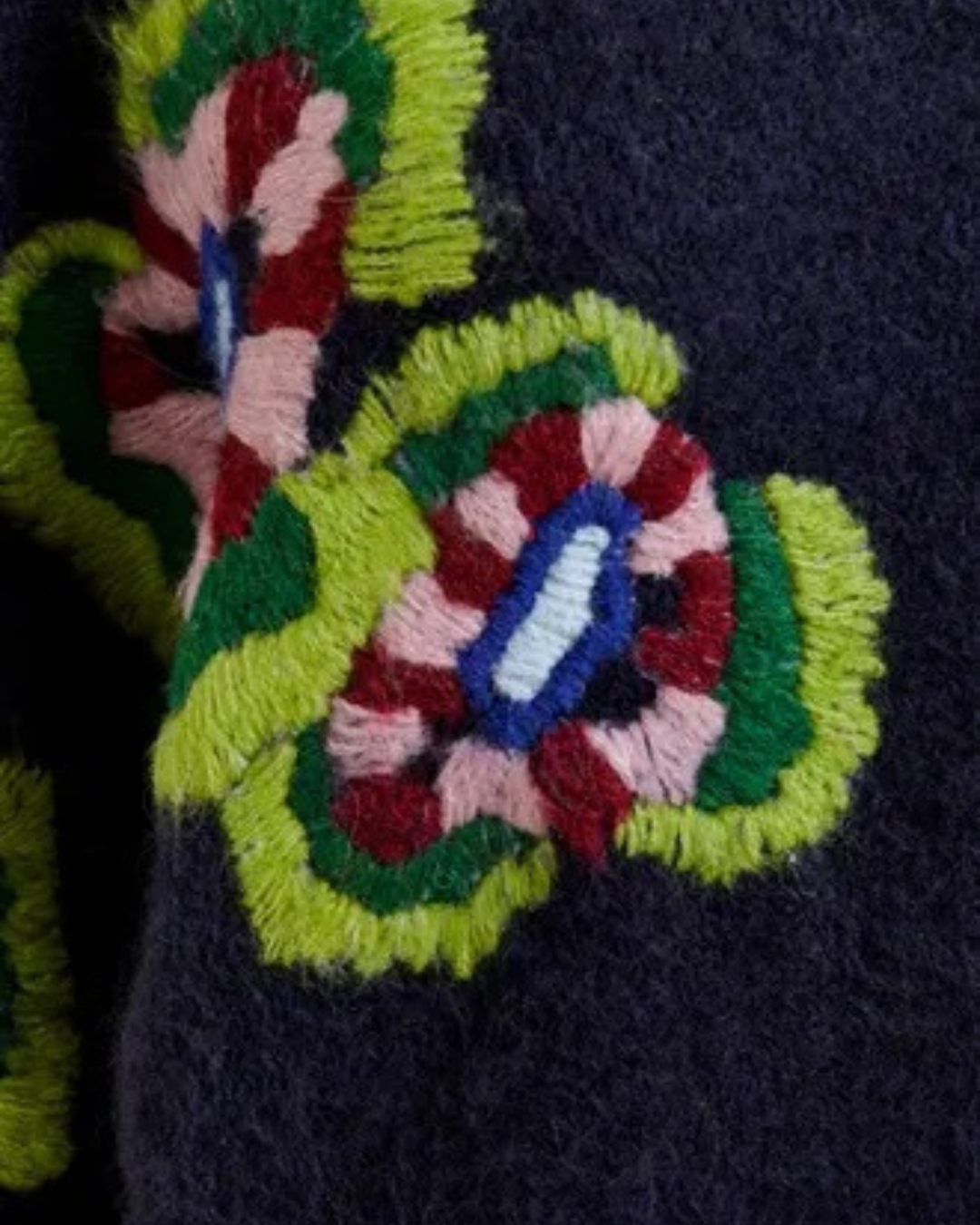 Impossible Embroidered Flowers Knit Sweater in Navy by Essentiel Antwerp