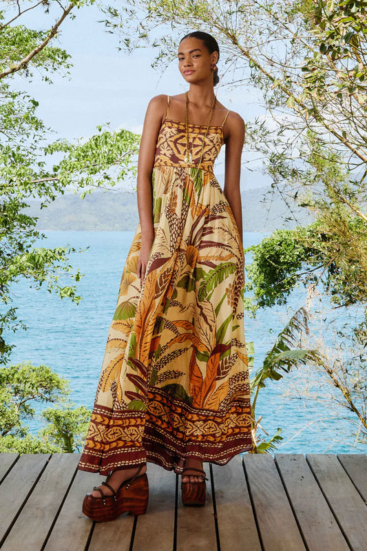 Foliage Sketch Sand Maxi Dress by Farm Rio