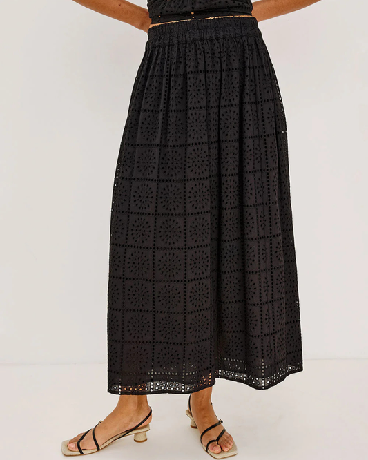 Dax Skirt in Black Grid Embroidery by Rails