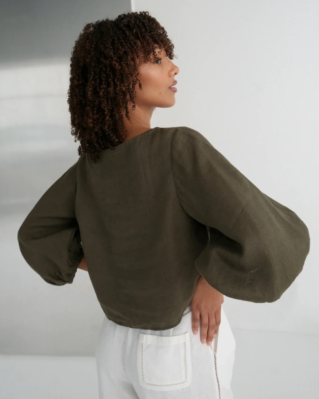 Demi Linen Top in Khaki by Lilly Pilly