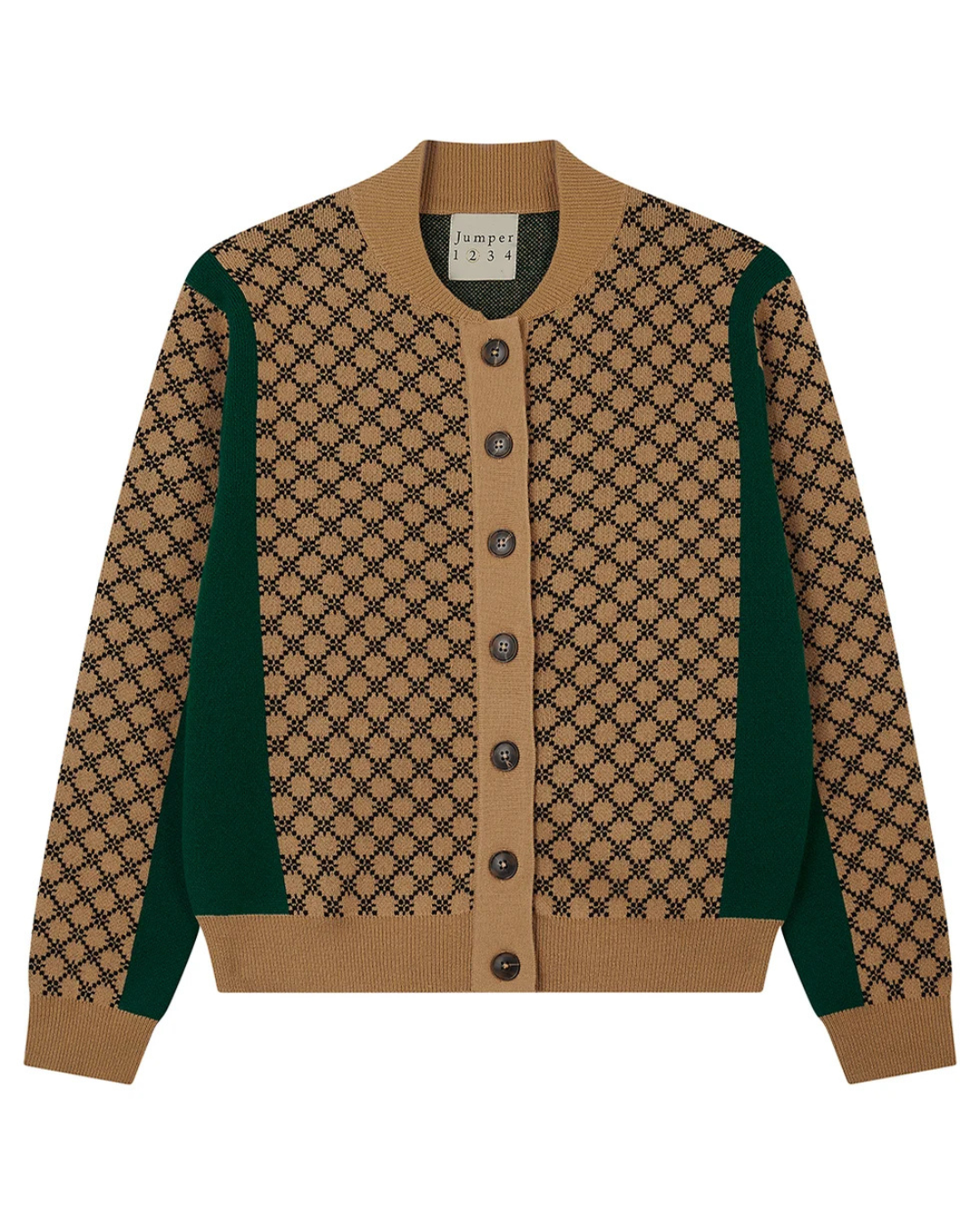 Merino Graphic Cardigan in Camel by Jumper 1234