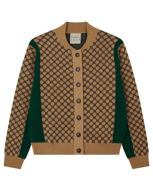 Merino Graphic Cardigan in Camel by Jumper 1234