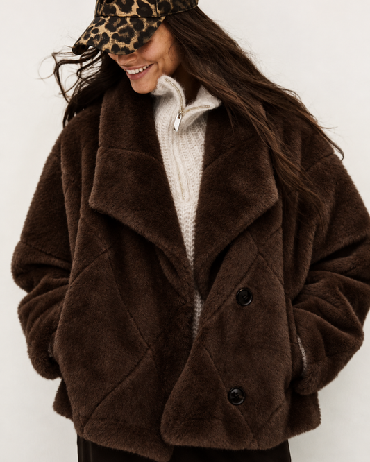 Pinie Faux Fur Coat in Chocolate by BA&SH