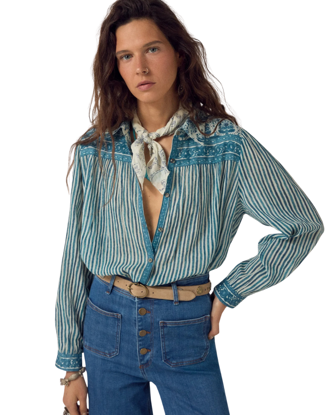 Maria Shirt in Blue Ink Stripe by Maison Hotel
