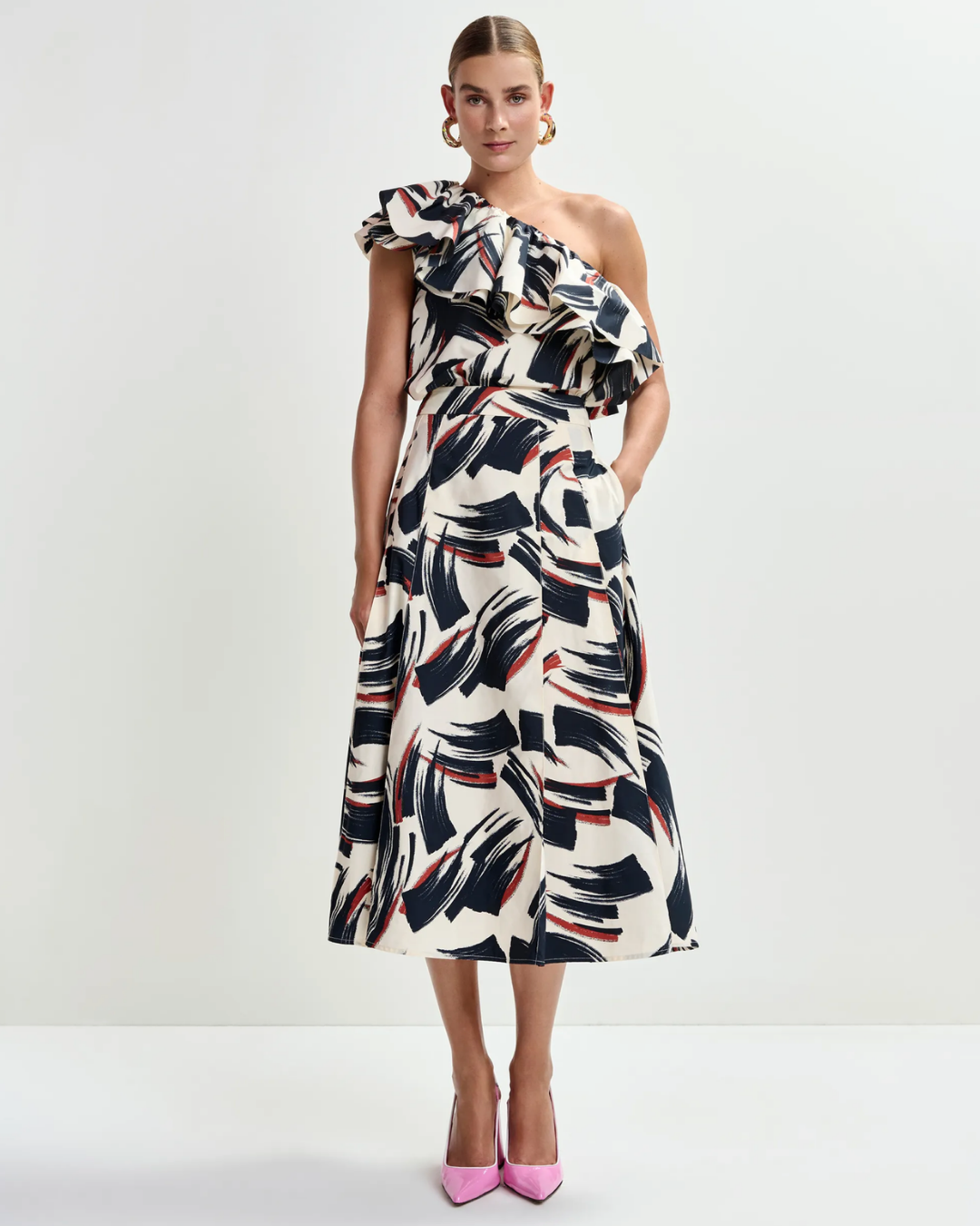 Jaelyn Deep Pleat Midi Skirt in Burned Red by Essentiel Antwerp