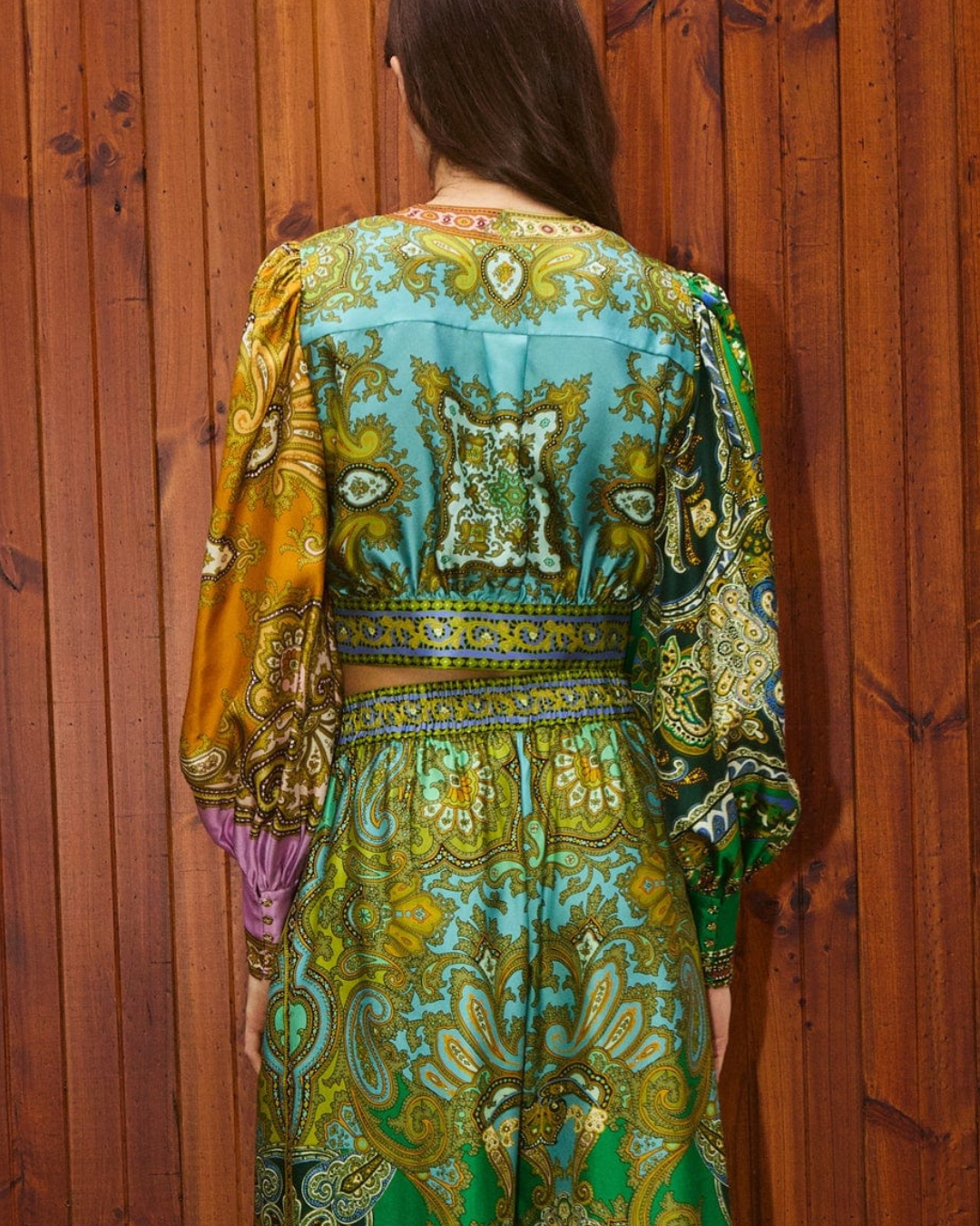 Clemenza Spliced Crop Silk Blouse by Alemais