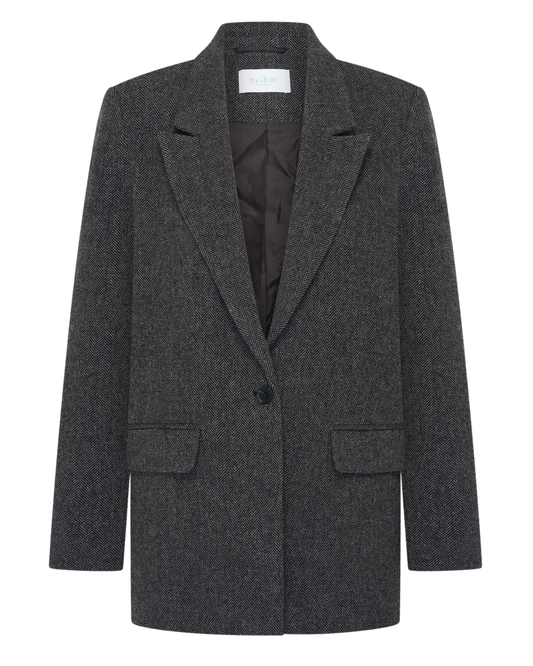 Nes Herringbone Blazer in Dark Grey Melee by by-bar