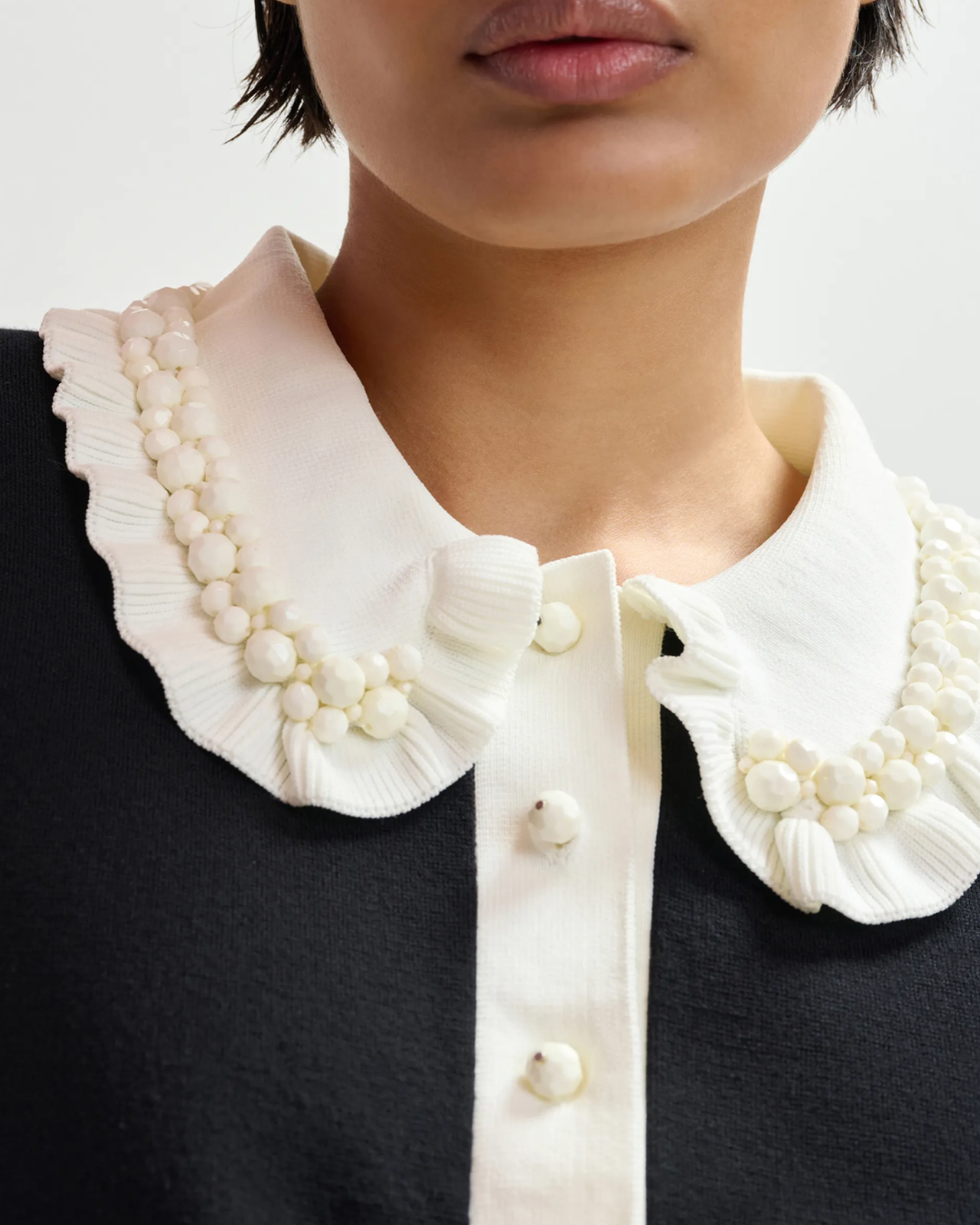 Jewelry Embroidered Knit Polo in Black by Essentiel Antwerp