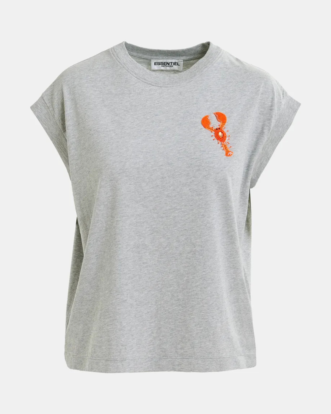 Grey Organic Cotton T-Shirt with Embroidery by Essentiel Antwerp