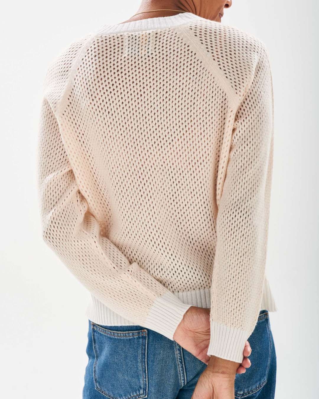 Cashmere Holey Contrast V Neck Sweat in Cream by Jumper 1234