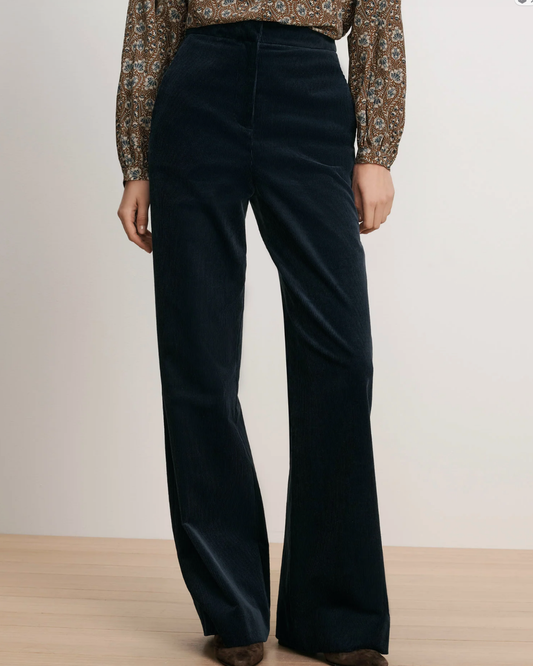 Holt Corduroy Wide-Leg Pant in Heritage Navy by Veronica Beard
