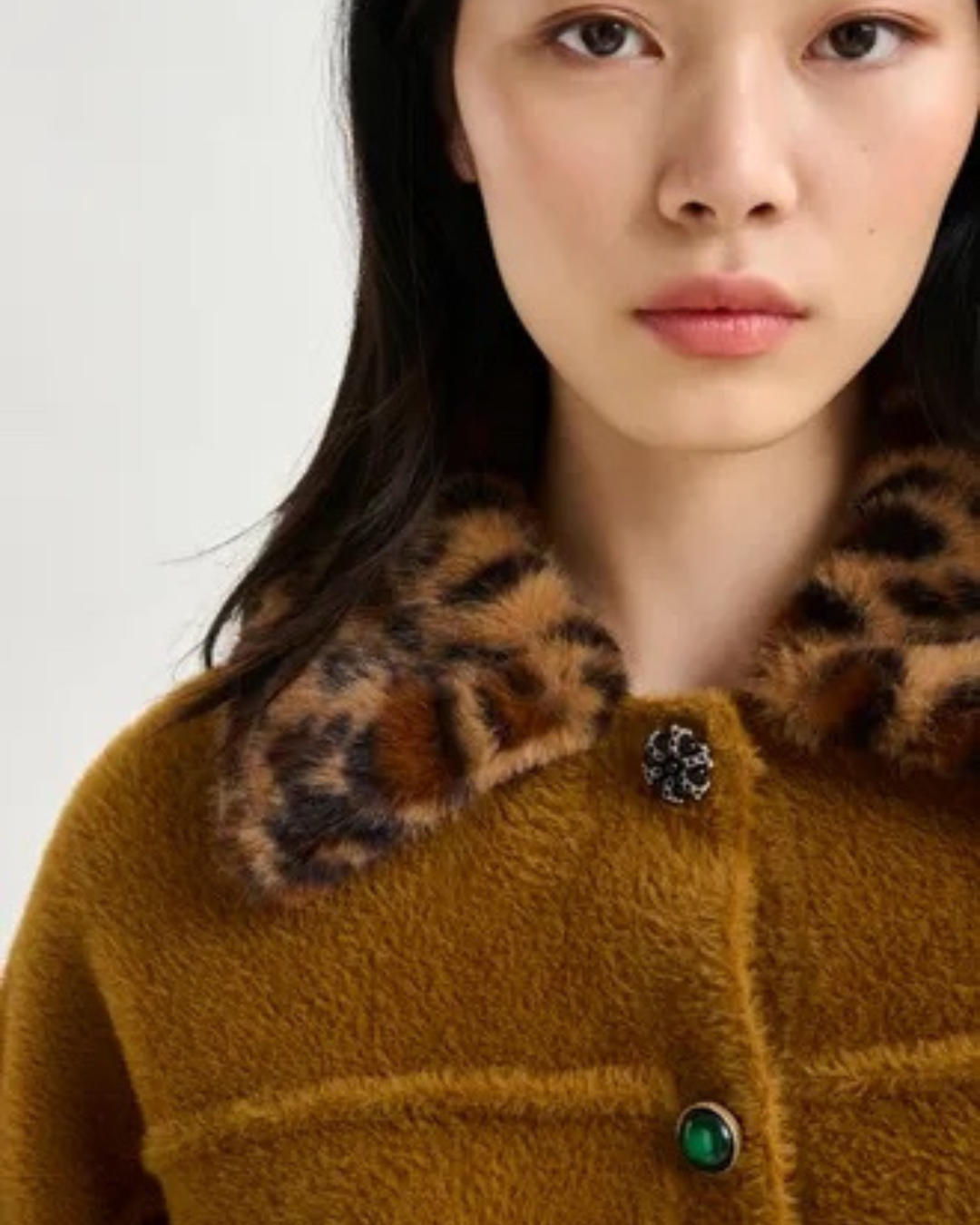 Intention Cardigan with Faux Fur Collar in Cinnamon by Essentiel Antwerp