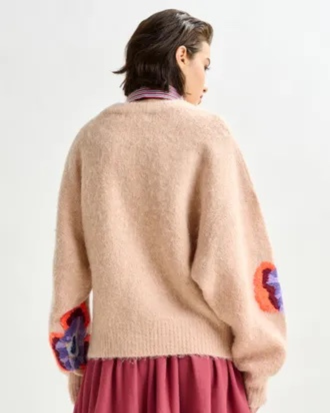 Impossible Embroidered Flowers Knit Sweater in Fudge by Essentiel Antwerp