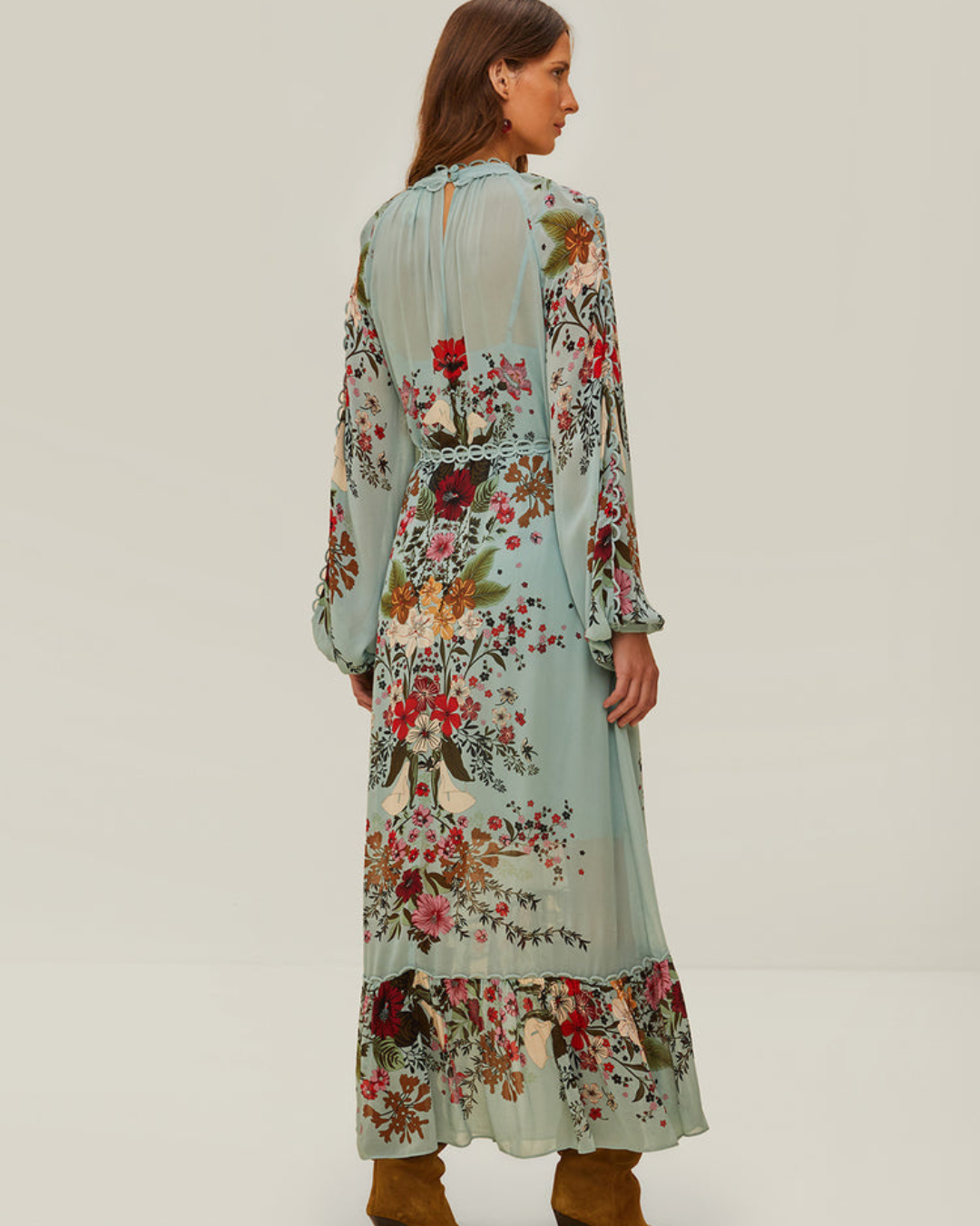 Blue Beauty Bouquet Long Sleeve Maxi Dress by Farm Rio