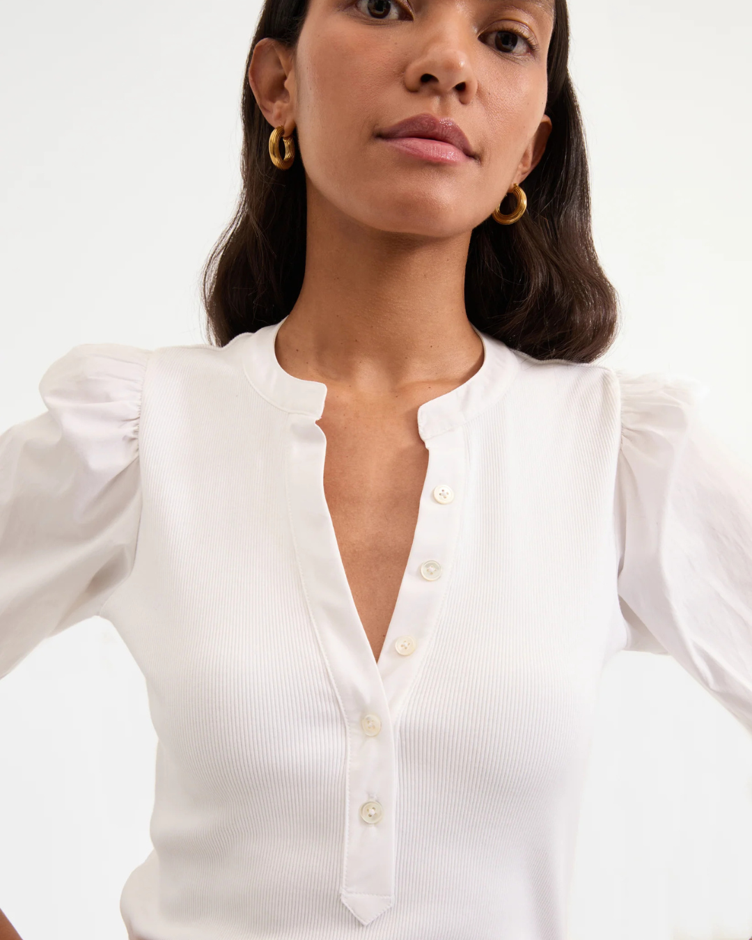 Coralee Puff Sleeve Tee in White by Veronica Beard