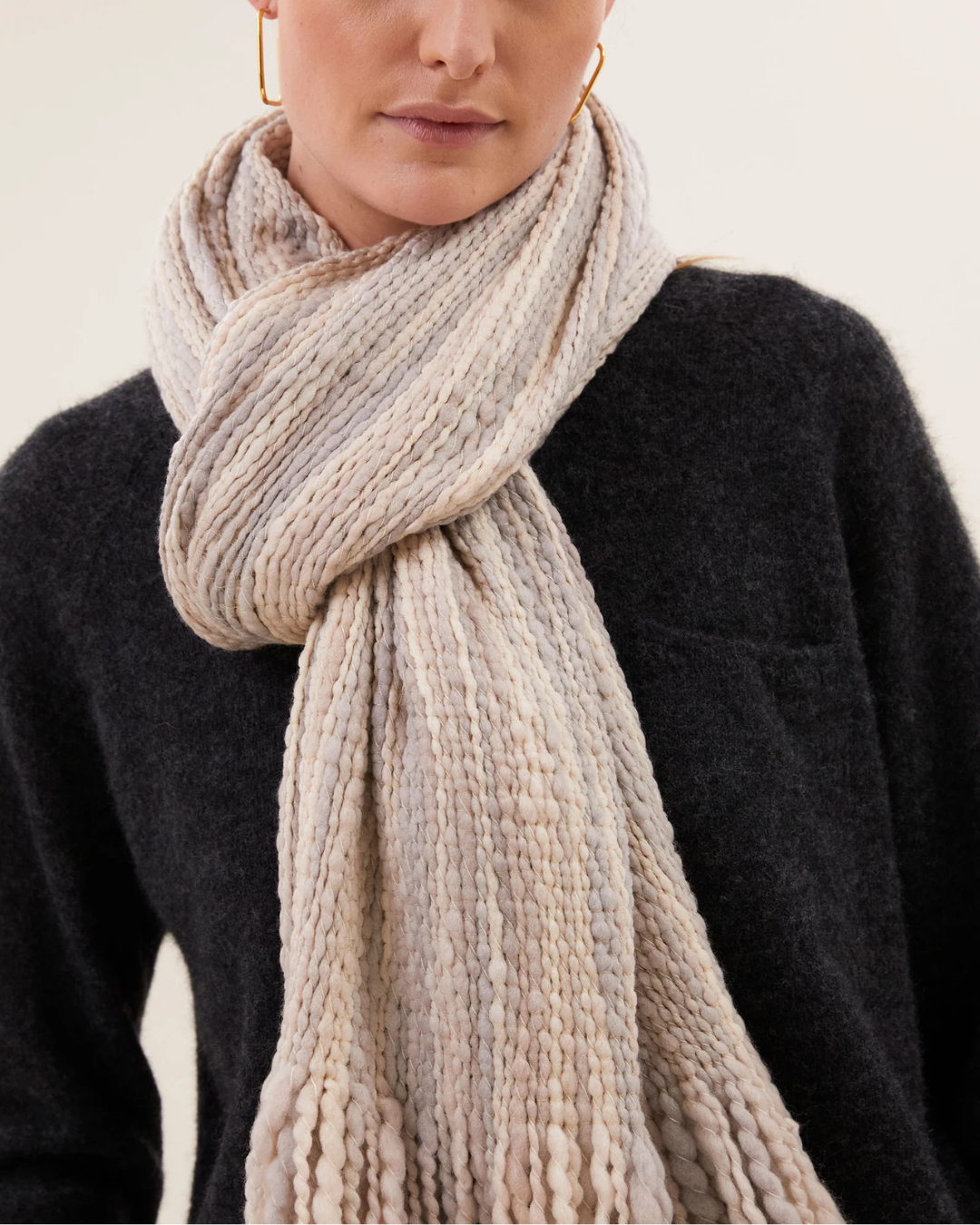 Elva Woolen Scarf in Sand by by-bar