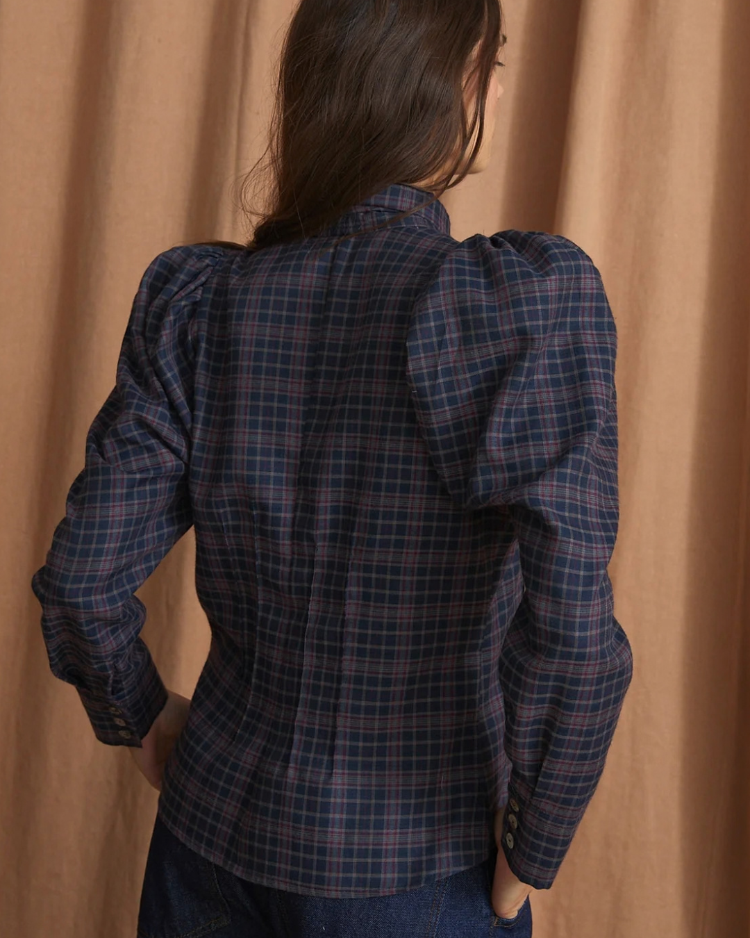 Pajarita Madras Blouse in Blue Check by SOPHIE + LUCIE