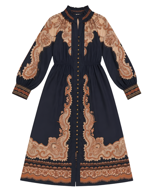 Lumi Dress in Onyx Black with Rust by Scarlett Poppies