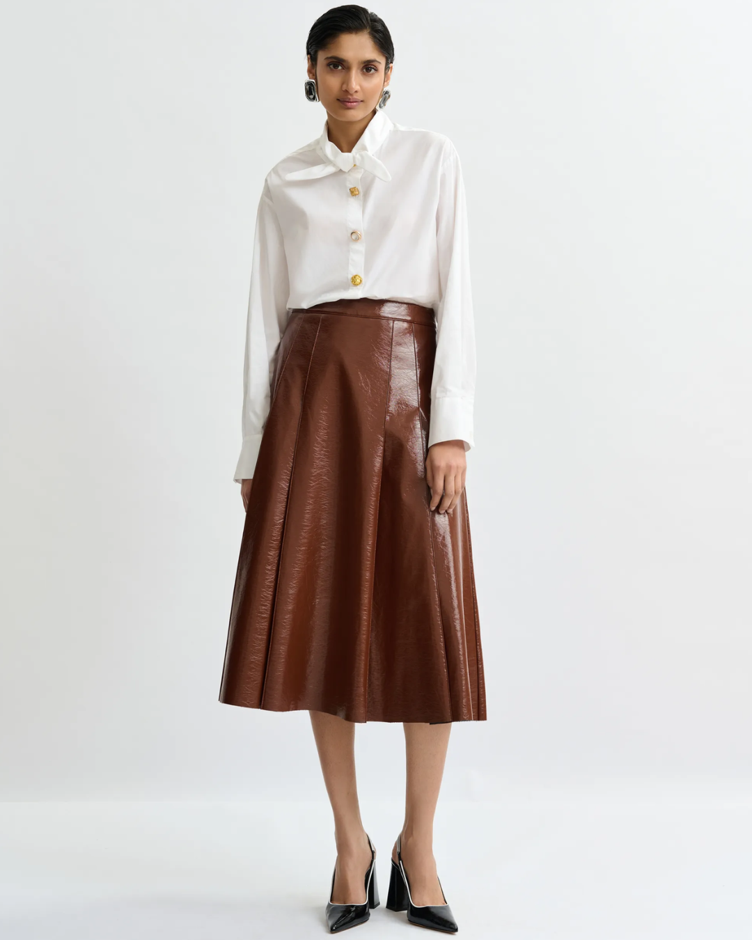 Jib Faux Leather Skirt in Chocolate Mousse by Essentiel Antwerp