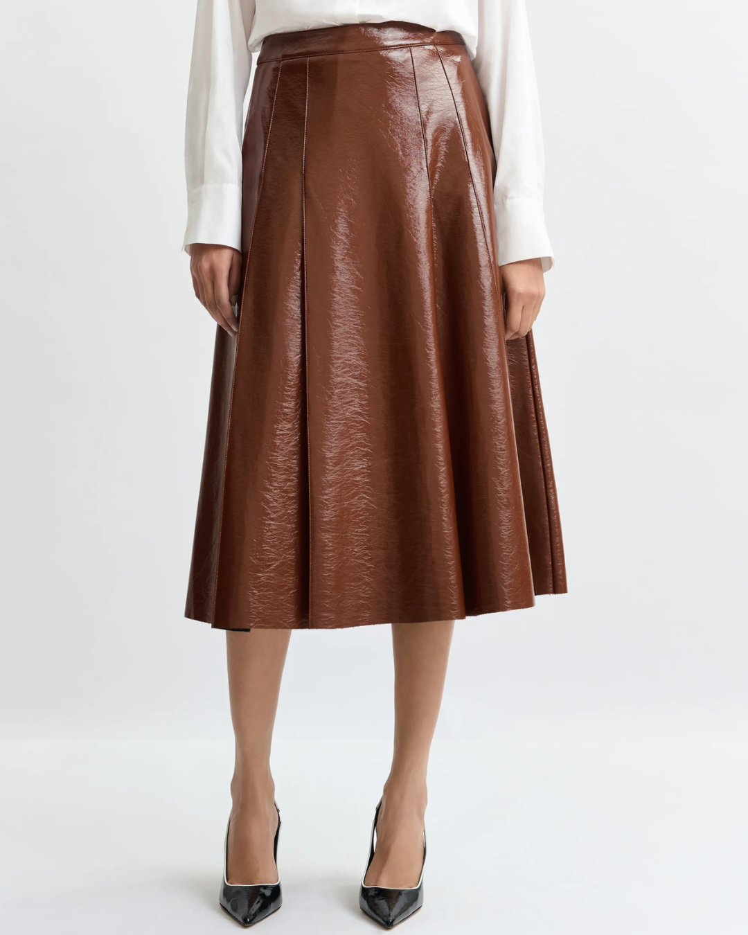 Jib Faux Leather Skirt in Chocolate Mousse by Essentiel Antwerp