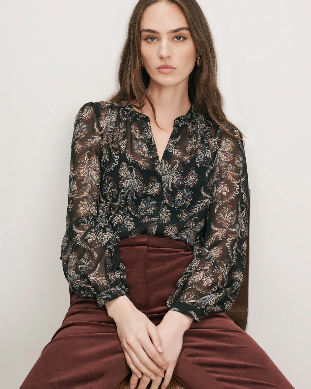 Ashlynn Silk Blouse in Black Paisley by Veronica Beard