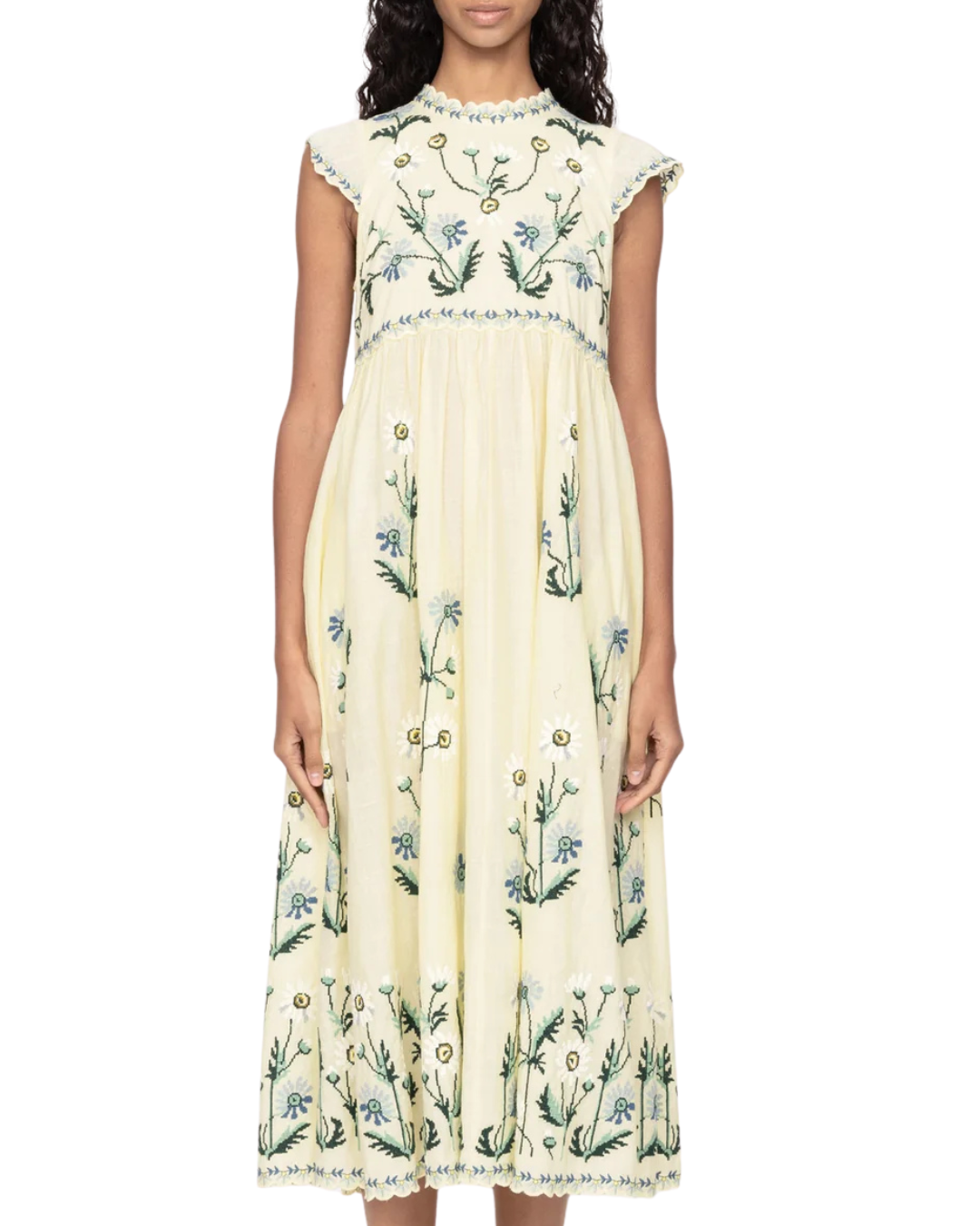 Audra Embroidery Midi Dress in Butter by Sea NY