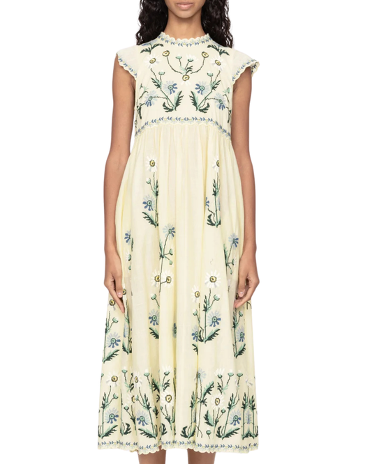 Audra Embroidery Midi Dress in Butter by Sea NY