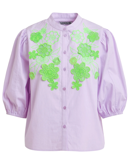 Jorja Appliqué Flower Shirt in Baby Grape by Essentiel Antwerp