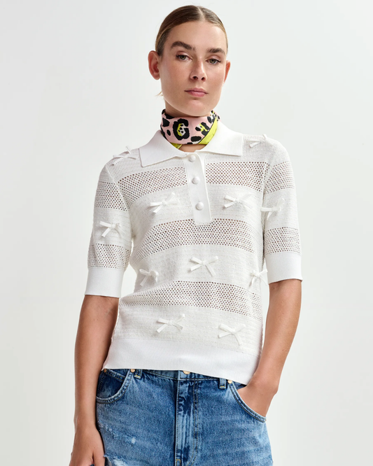 Jarts Knit Polo with Bows in Off White by Essentiel Antwerp