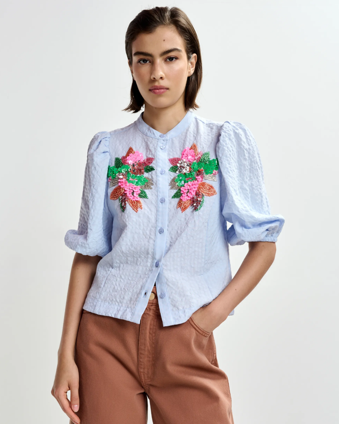 Jaiden Embellished Shirt in Nile Blue by Essentiel Antwerp