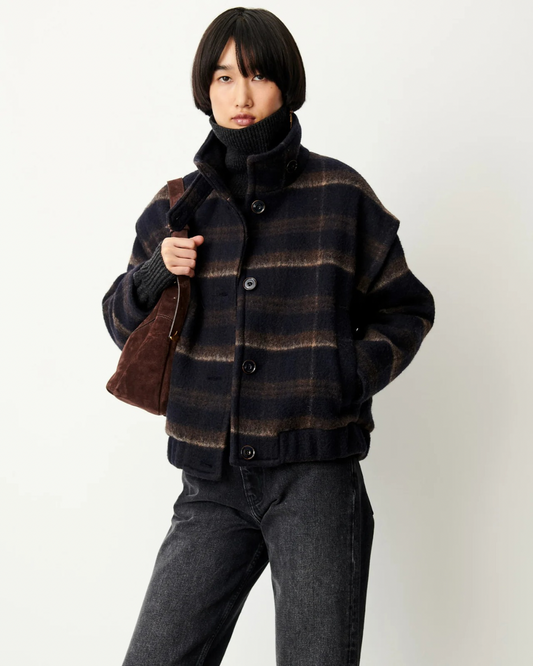 Paolino Coat in Navy Path by Sessùn