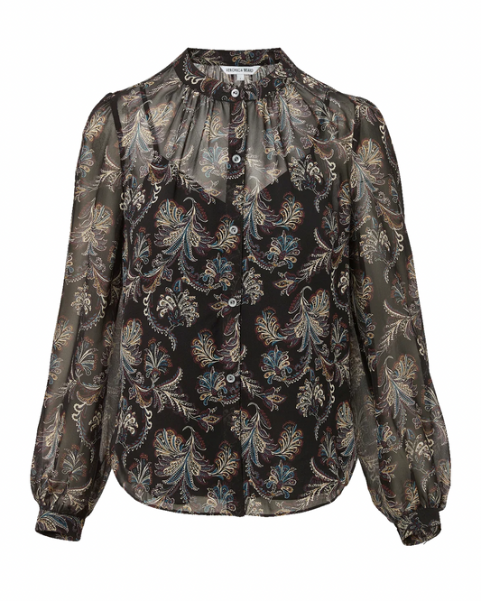 Ashlynn Silk Blouse in Black Paisley by Veronica Beard