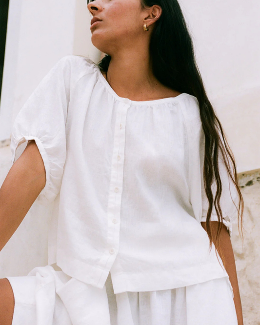 Pia Linen Top in Ivory by Lilly Pilly