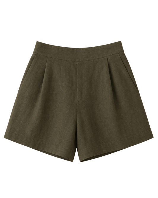 Gaia Linen Shorts in Khaki by Lilly Pilly