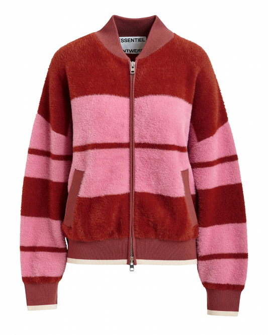 Jicama Striped Knit Jacket in Burned Red by Essentiel Antwerp