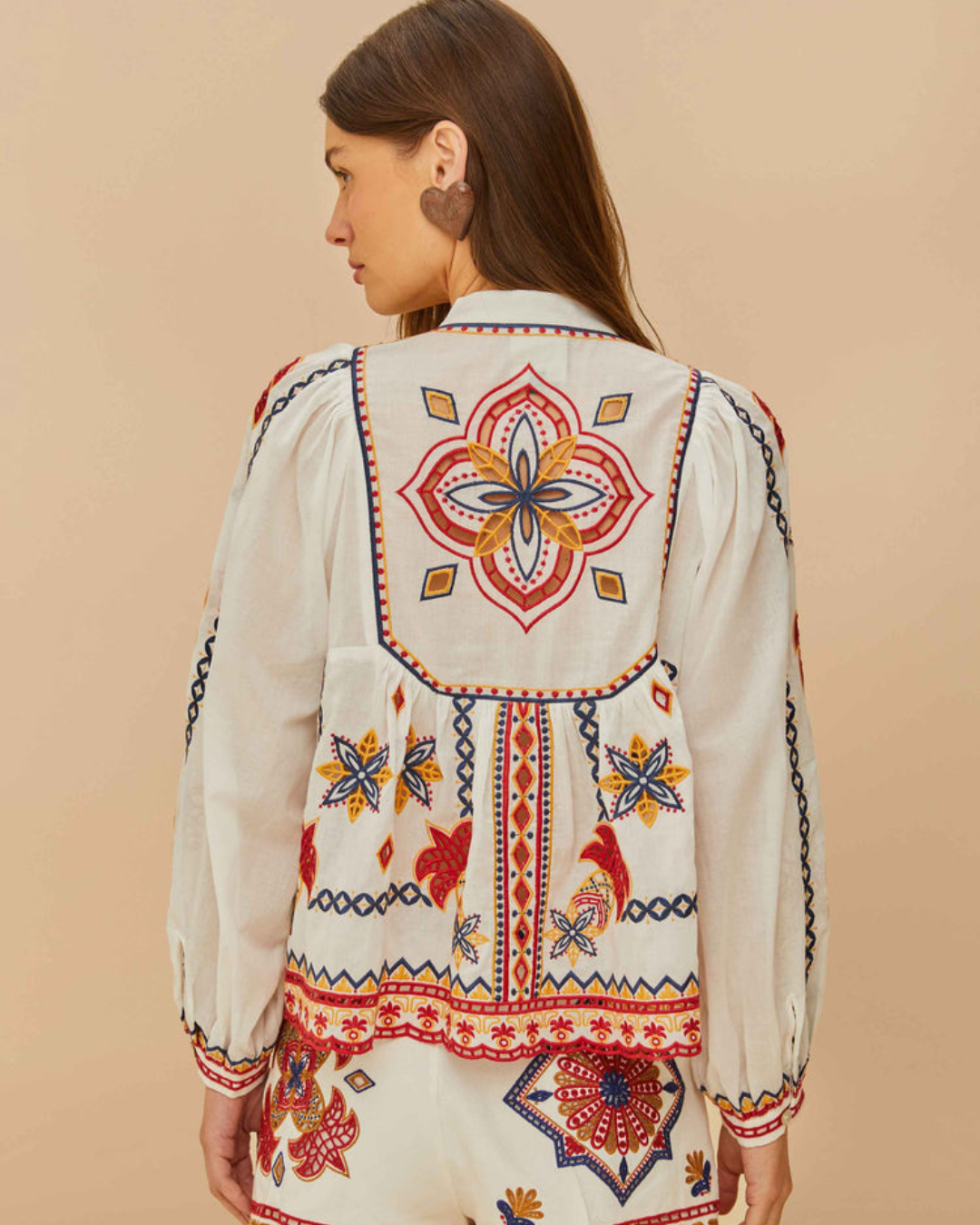 Off-White Marys Tiles Embroidered Blouse by Farm Rio