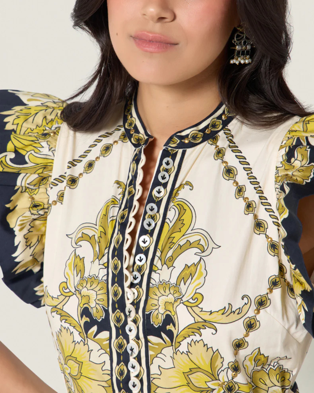 Baroness Floral Dress in Black & Gold by Scarlett Poppies