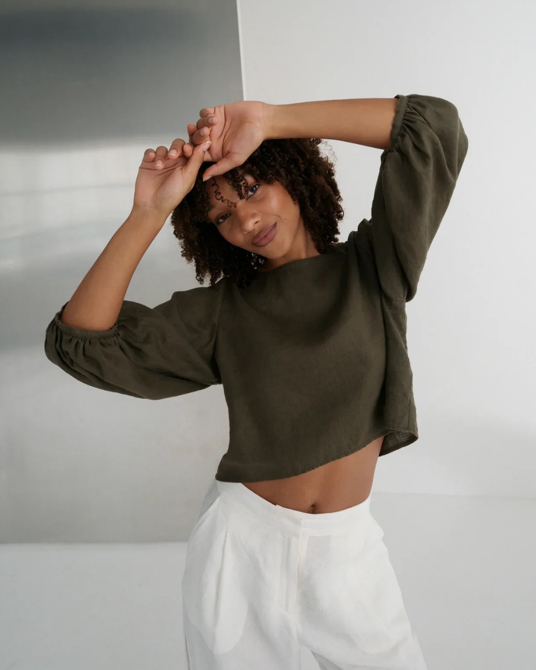 Demi Linen Top in Khaki by Lilly Pilly