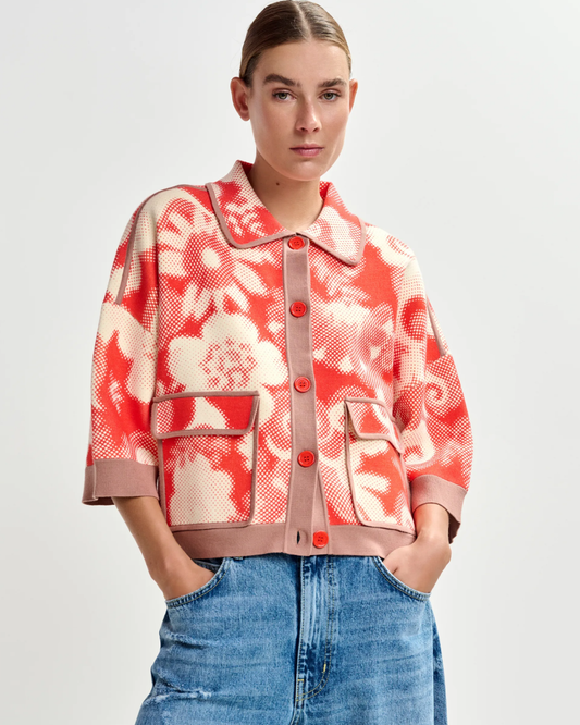 Joly Printed Knit Jacket in Orange Brulee by Essentiel Antwerp