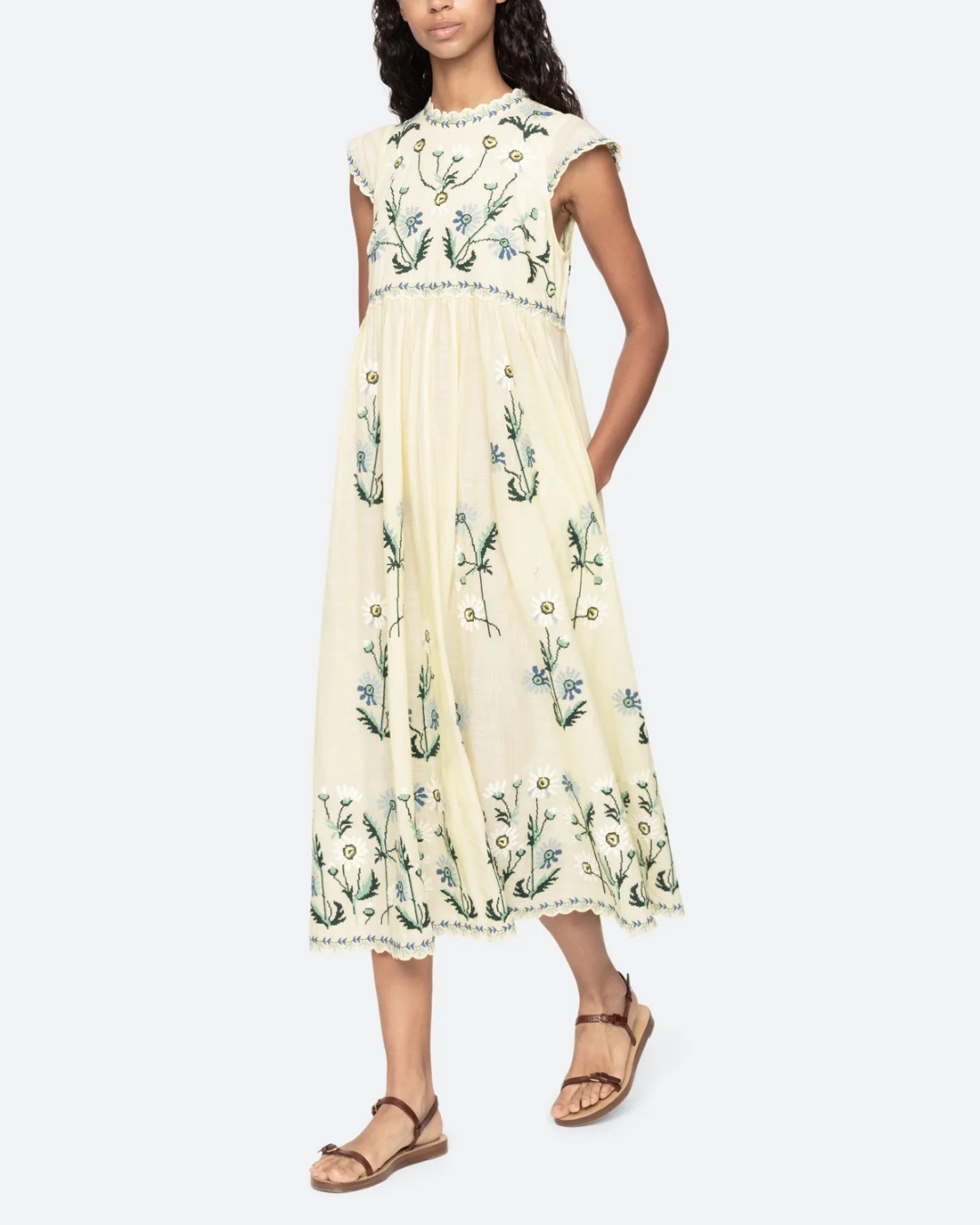 Audra Embroidery Midi Dress in Butter by Sea NY