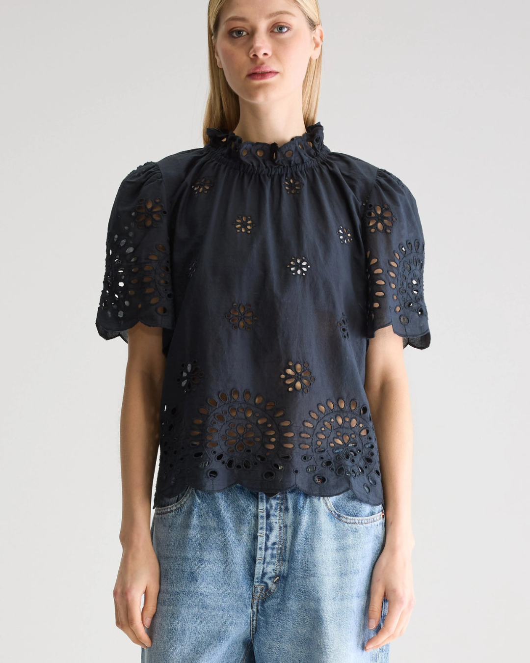 Darlene Short Sleeve Blouse in Black by Bellerose