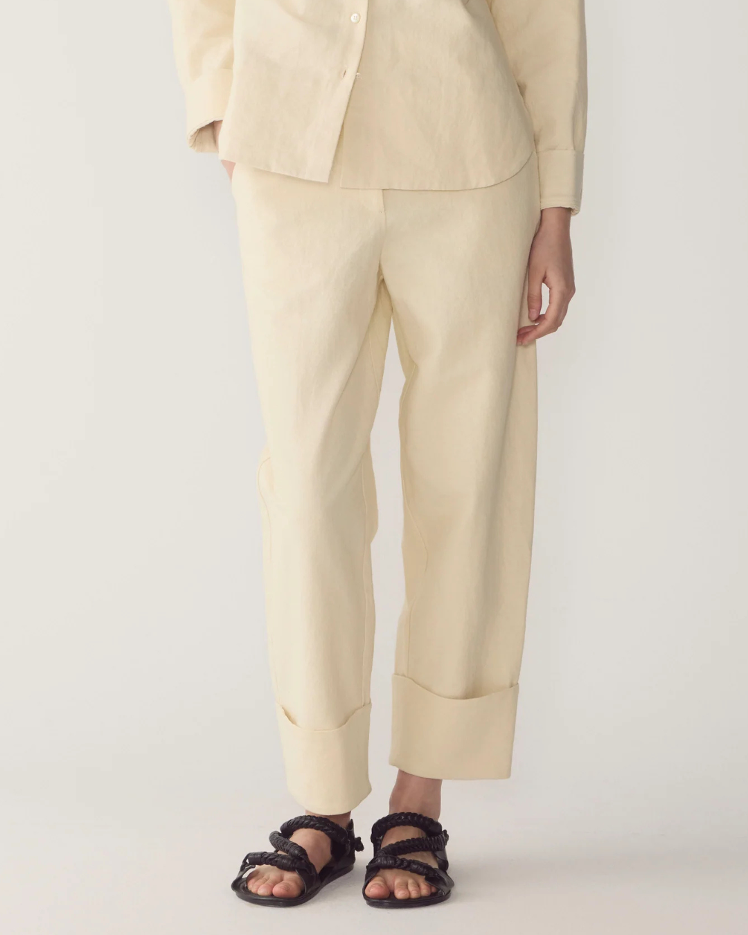 Blair Pant in Bone Cotton Linen Canvas by Foemina