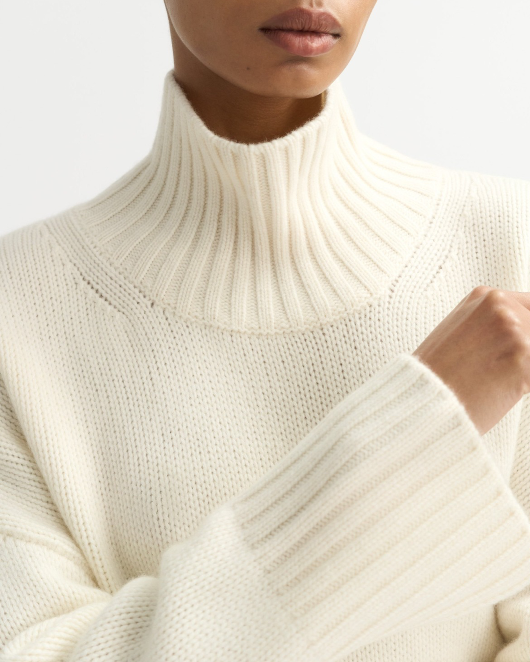 Girlfriend Cashmere Turtleneck in Feather White by SOFT GOAT