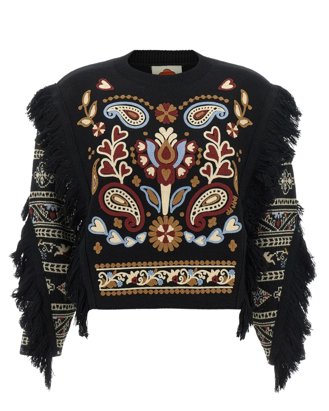 Love Paisley Cornelli Knit Fringe Sweater in Black by Farm Rio