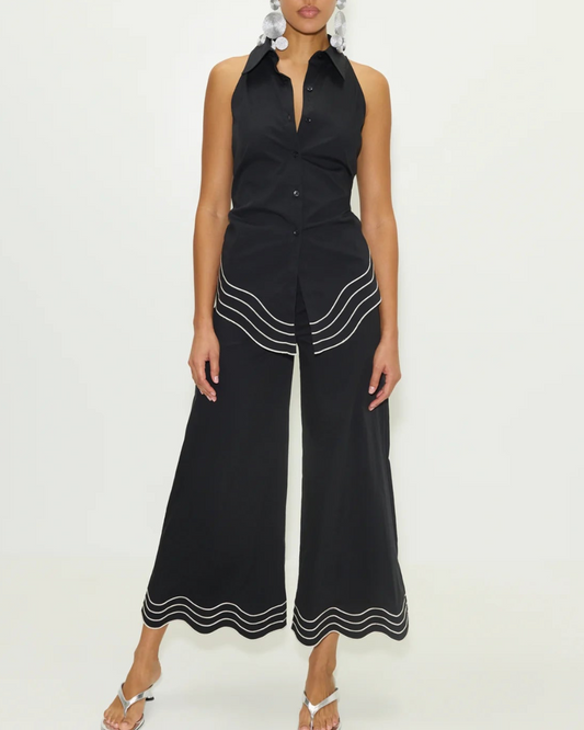 Wavy Sleeveless Loch Button Up Shirt in Black by Simon Miller