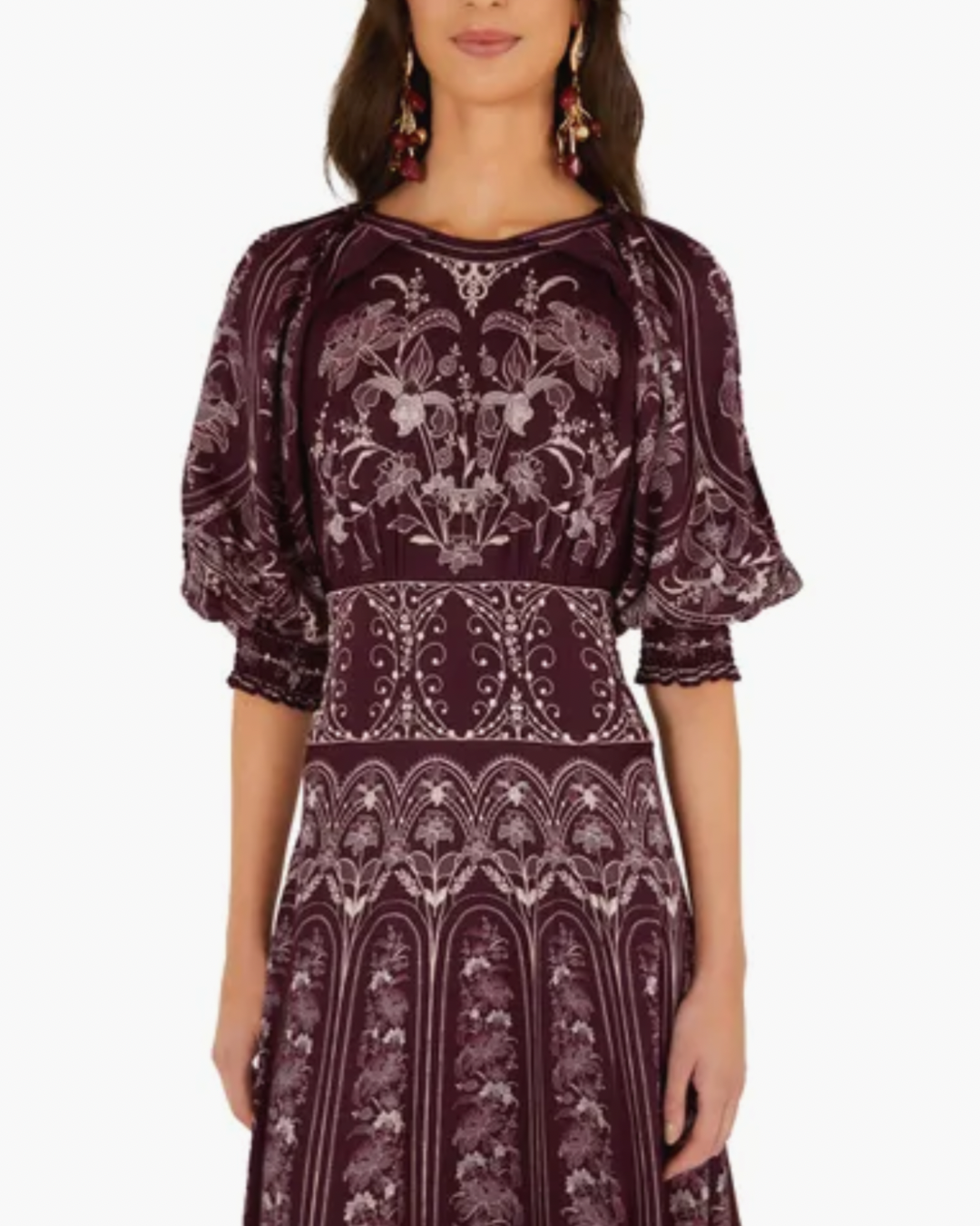 Liz Balloon Sleeve Maxi Dress in Burgundy by Farm Rio