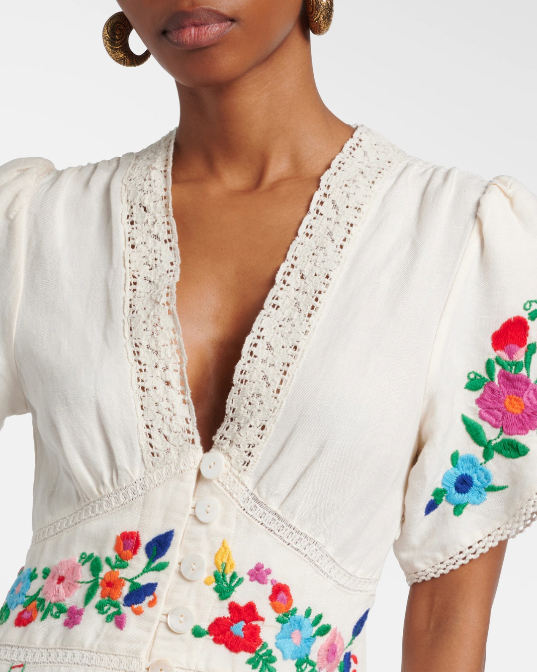 Novara Dress in Cream Anemone Embroidery by RIXO