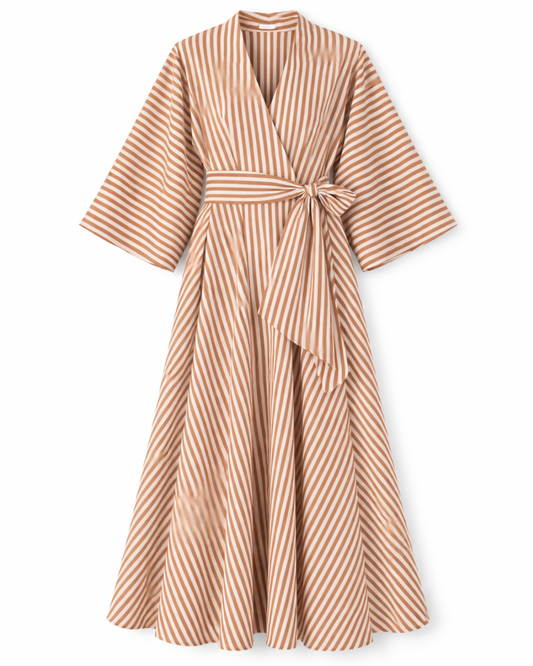 Pupa Dress in Beige Stripe by LAVI Couture