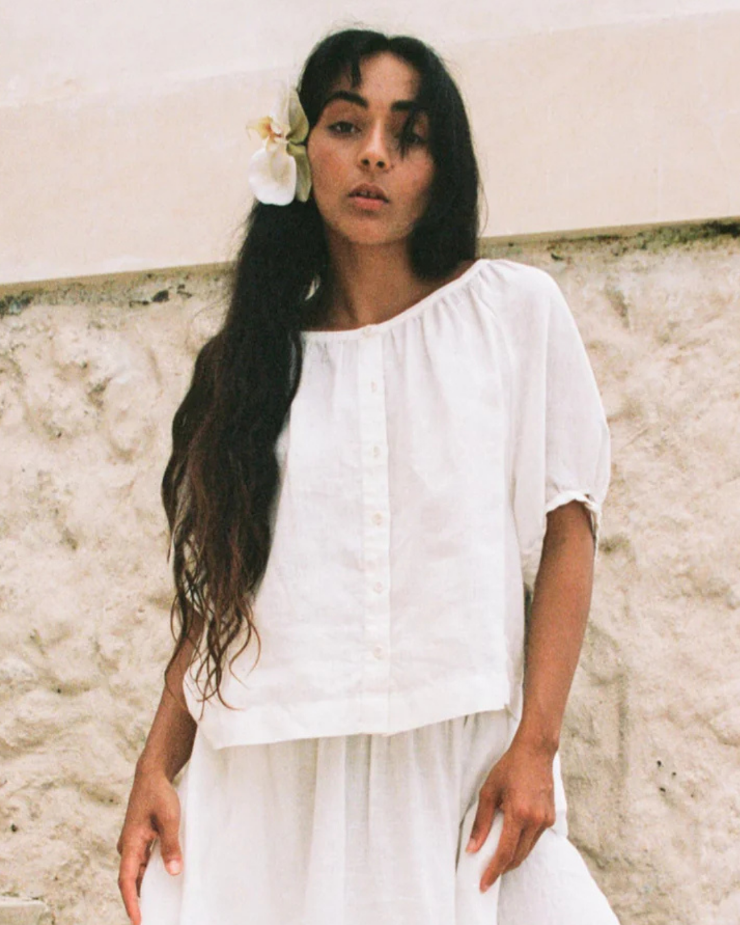 Pia Linen Top in Ivory by Lilly Pilly